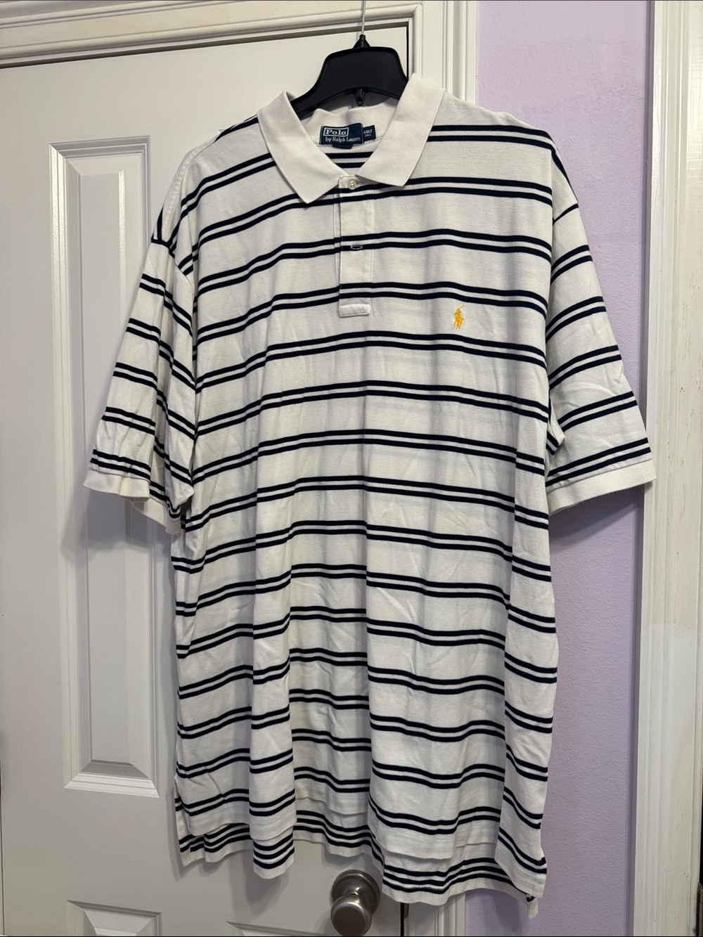 Ralph Lauren White Polo with Navy Stripes and Yellow Pony